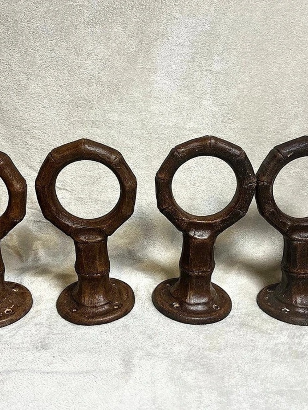 Set of 4 Brown Wooden Vintage Curtain Rods